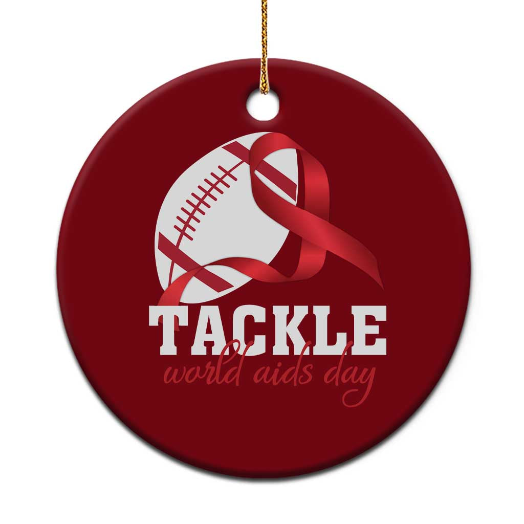 Tackle World AIDS Day Ceramic Ornament Red Ribbon Football Awareness Gift - Wonder Print Shop