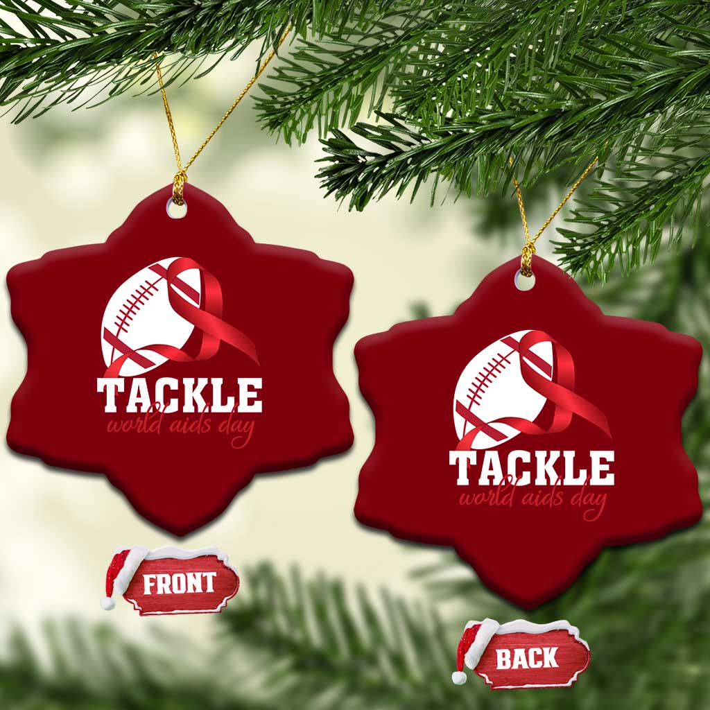 Tackle World AIDS Day Ceramic Ornament Red Ribbon Football Awareness Gift - Wonder Print Shop