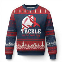 Tackle World AIDS Day Ugly Christmas Sweater Red Ribbon Football Awareness Gift - Wonder Print Shop
