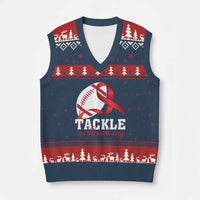 Tackle World AIDS Day V-Neck Knit Sweater Vest Red Ribbon Football Awareness Gift - Wonder Print Shop