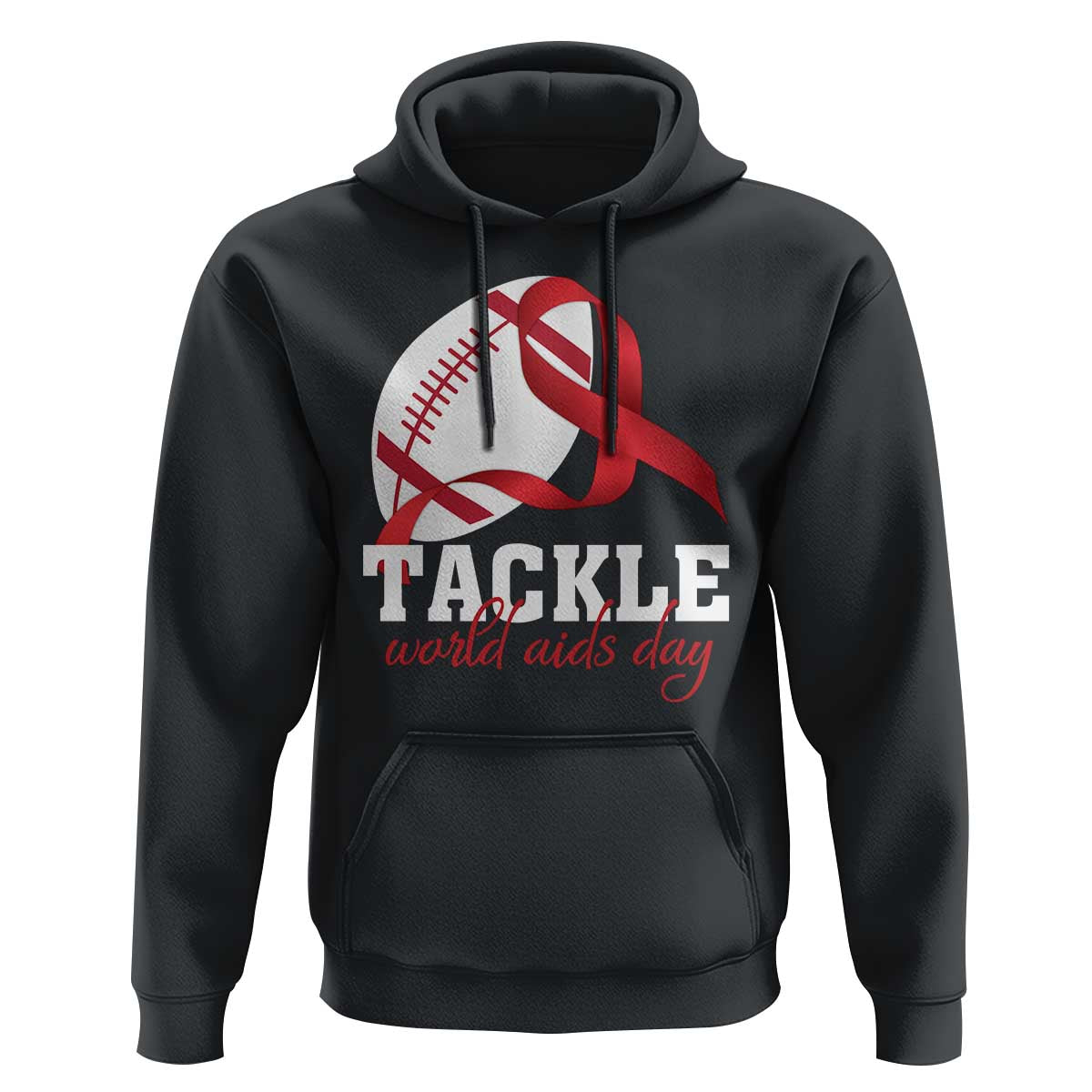 Tackle World AIDS Day Hoodie Red Ribbon Football Awareness Gift - Wonder Print Shop