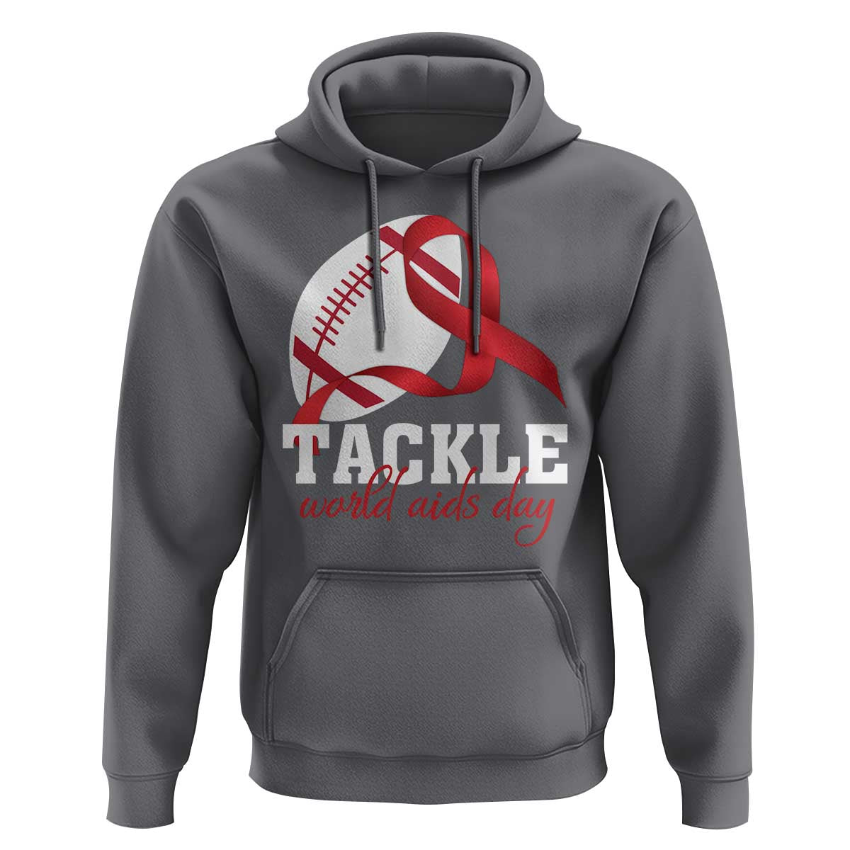 Tackle World AIDS Day Hoodie Red Ribbon Football Awareness Gift - Wonder Print Shop