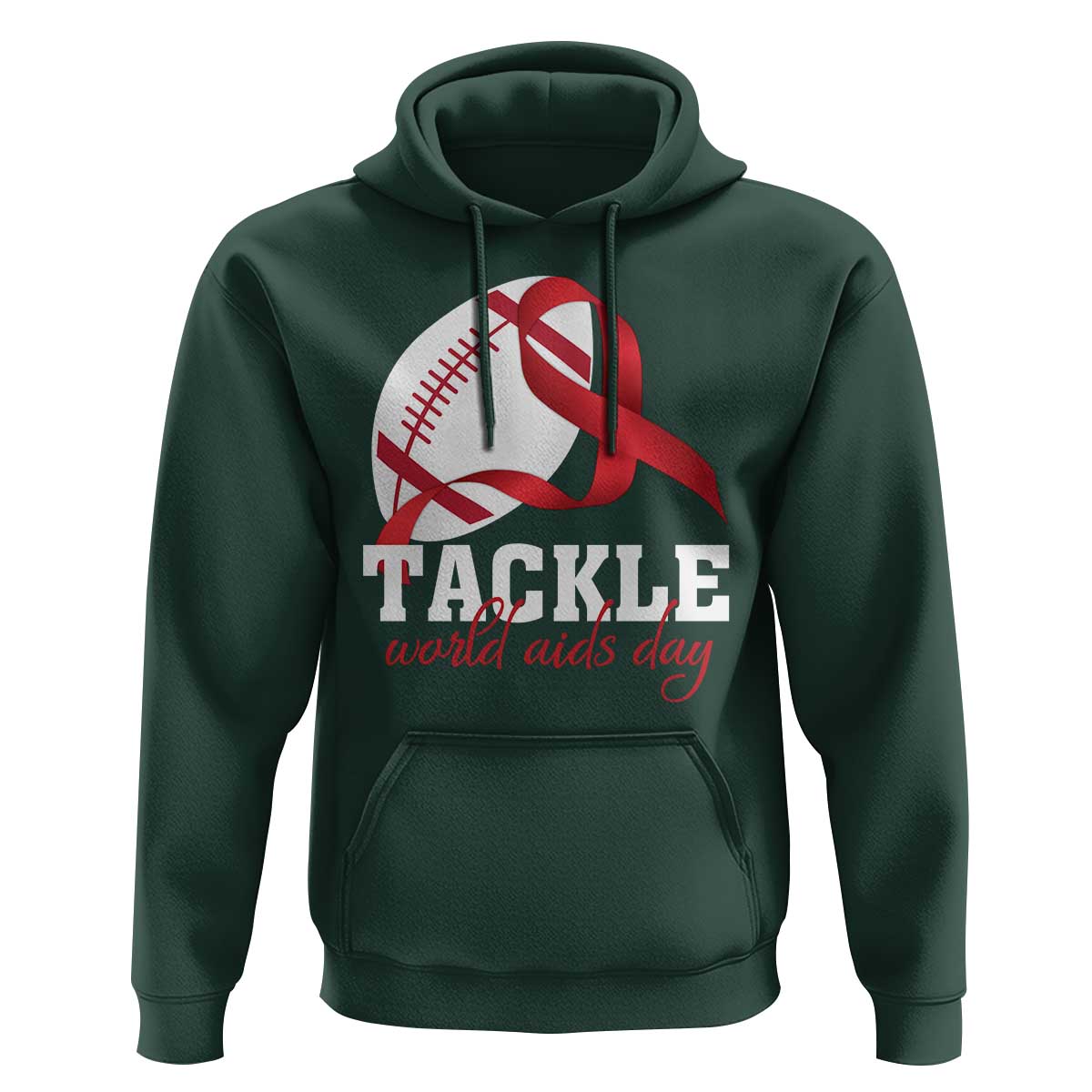 Tackle World AIDS Day Hoodie Red Ribbon Football Awareness Gift - Wonder Print Shop