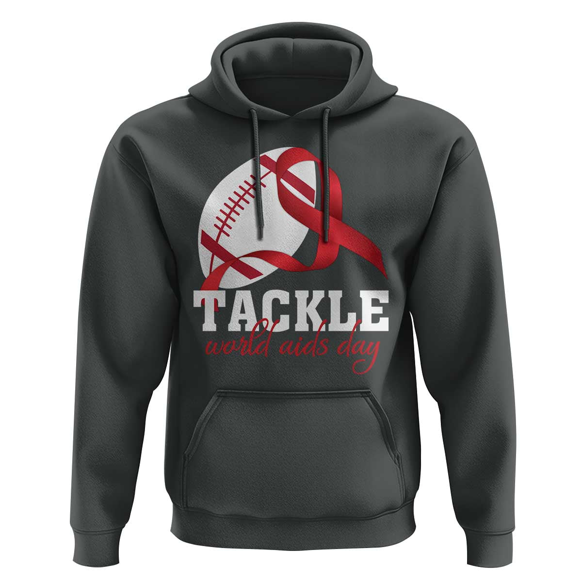 Tackle World AIDS Day Hoodie Red Ribbon Football Awareness Gift - Wonder Print Shop