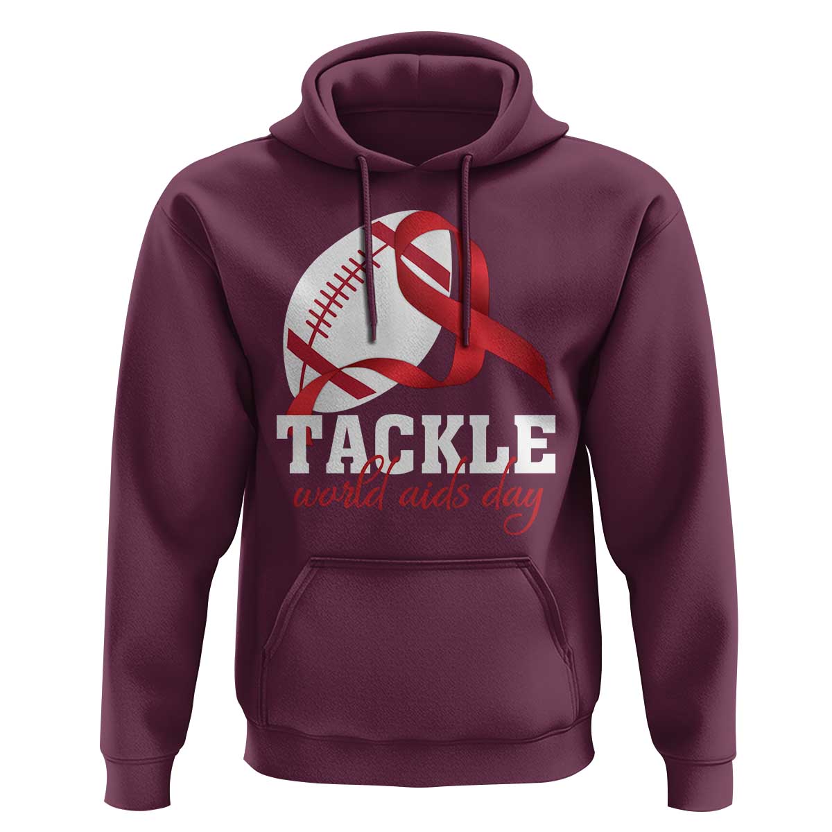 Tackle World AIDS Day Hoodie Red Ribbon Football Awareness Gift - Wonder Print Shop