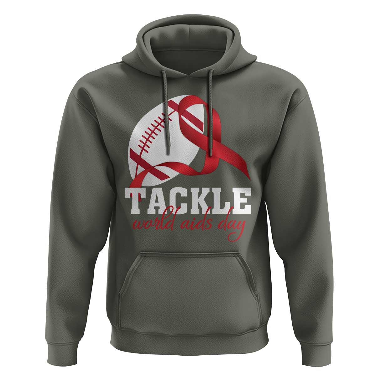 Tackle World AIDS Day Hoodie Red Ribbon Football Awareness Gift - Wonder Print Shop
