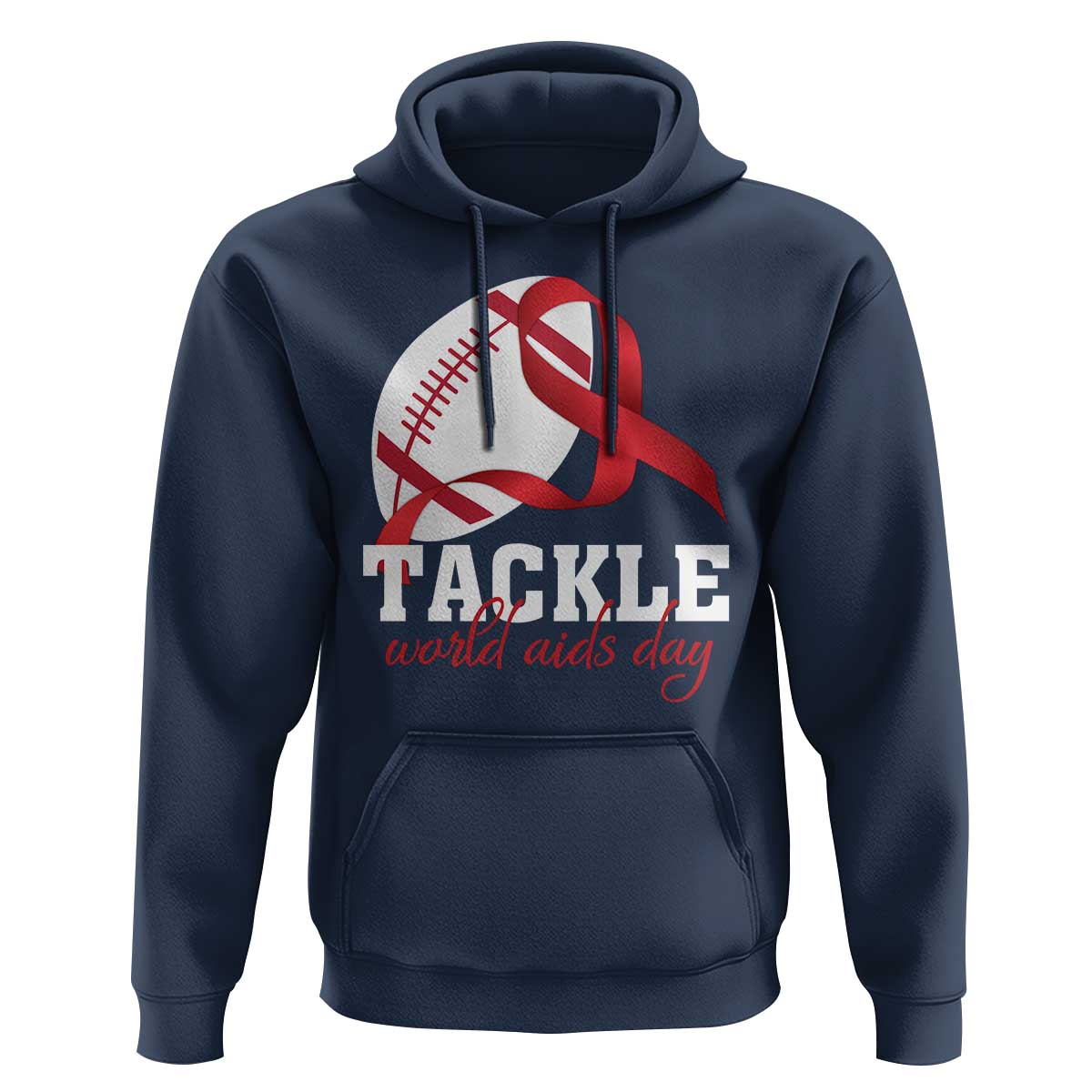 Tackle World AIDS Day Hoodie Red Ribbon Football Awareness Gift - Wonder Print Shop