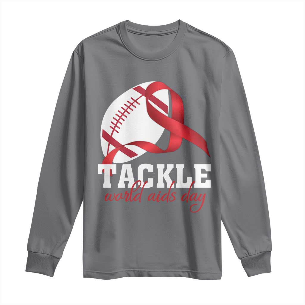 Tackle World AIDS Day Long Sleeve Shirt Red Ribbon Football Awareness Gift - Wonder Print Shop