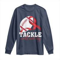 Tackle World AIDS Day Long Sleeve Shirt Red Ribbon Football Awareness Gift - Wonder Print Shop
