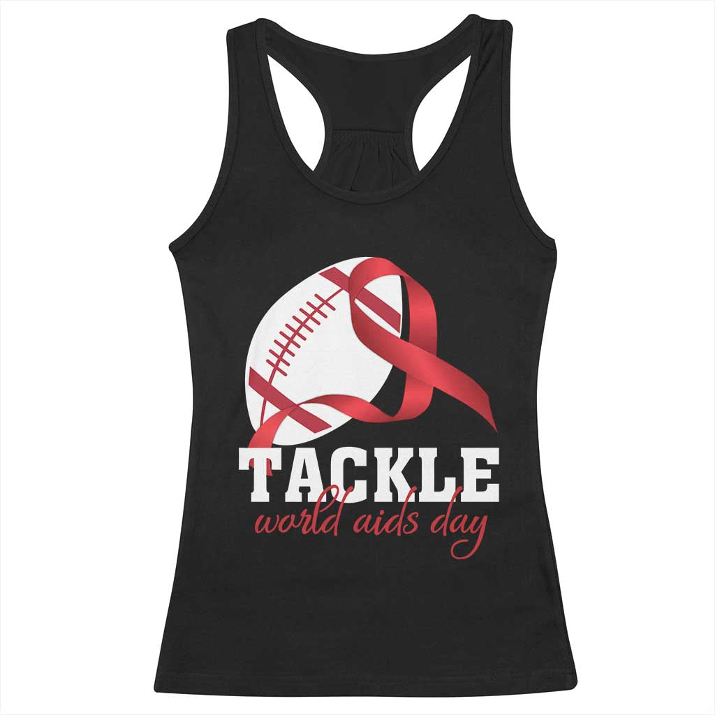Tackle World AIDS Day Racerback Tank Top Red Ribbon Football Awareness Gift - Wonder Print Shop