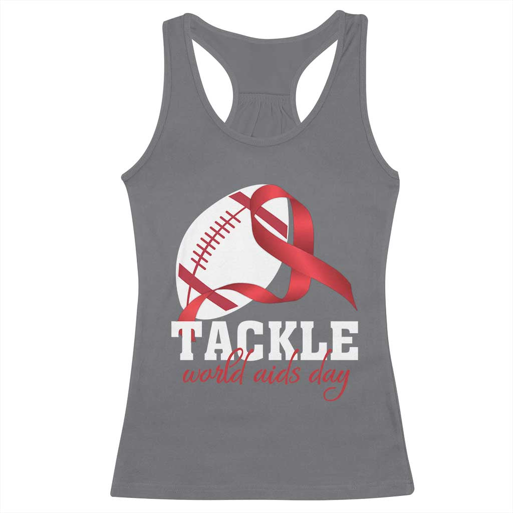 Tackle World AIDS Day Racerback Tank Top Red Ribbon Football Awareness Gift - Wonder Print Shop