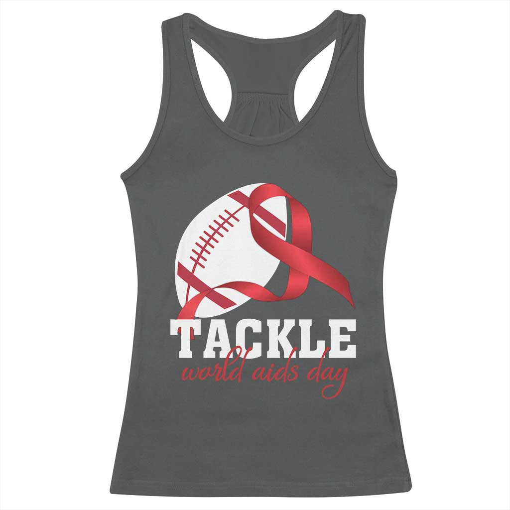 Tackle World AIDS Day Racerback Tank Top Red Ribbon Football Awareness Gift - Wonder Print Shop