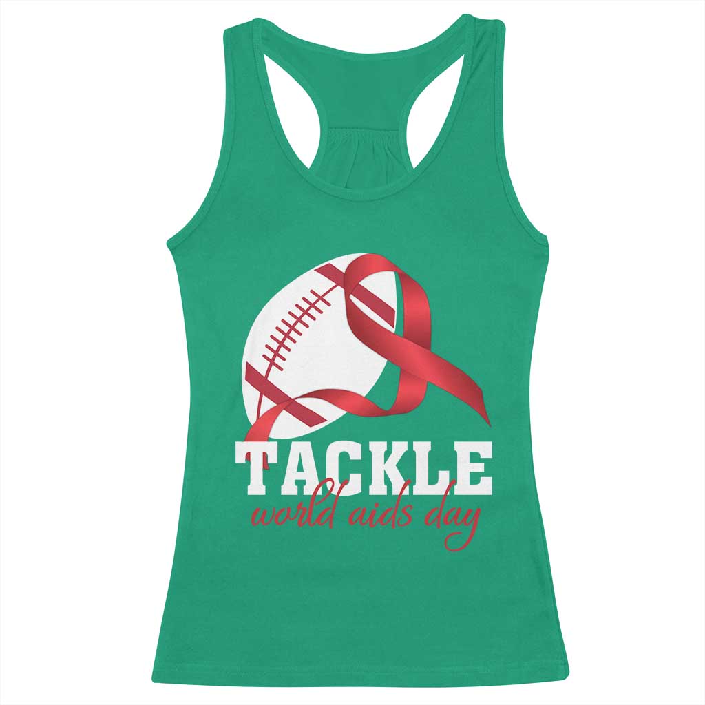 Tackle World AIDS Day Racerback Tank Top Red Ribbon Football Awareness Gift - Wonder Print Shop