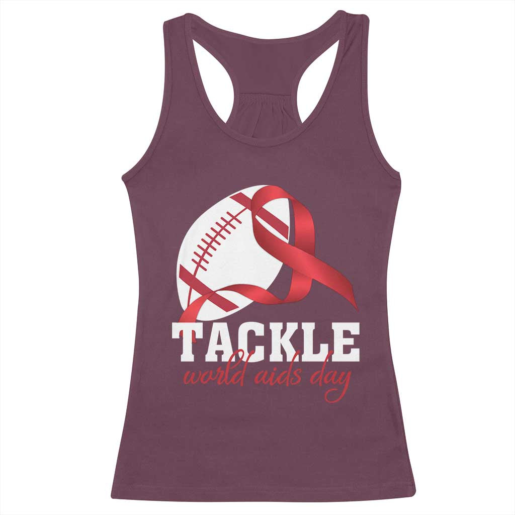 Tackle World AIDS Day Racerback Tank Top Red Ribbon Football Awareness Gift - Wonder Print Shop