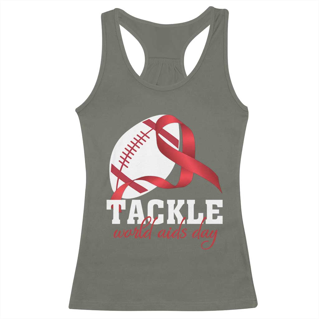 Tackle World AIDS Day Racerback Tank Top Red Ribbon Football Awareness Gift - Wonder Print Shop