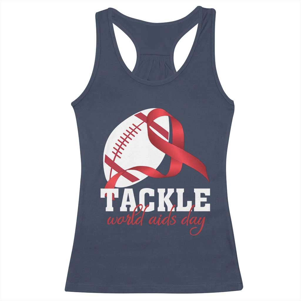 Tackle World AIDS Day Racerback Tank Top Red Ribbon Football Awareness Gift - Wonder Print Shop