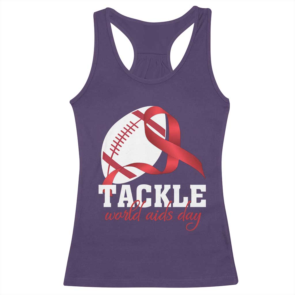 Tackle World AIDS Day Racerback Tank Top Red Ribbon Football Awareness Gift - Wonder Print Shop