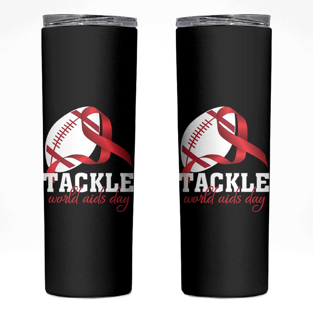 Tackle World AIDS Day Skinny Tumbler Red Ribbon Football Awareness Gift - Wonder Print Shop