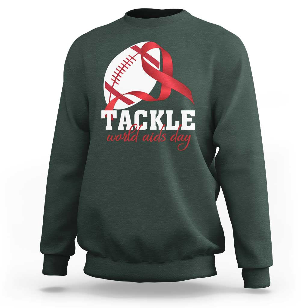 Tackle World AIDS Day Sweatshirt Red Ribbon Football Awareness Gift - Wonder Print Shop