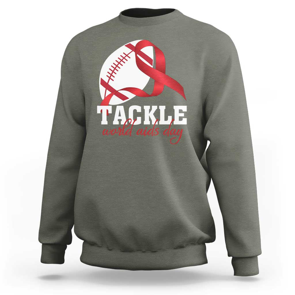 Tackle World AIDS Day Sweatshirt Red Ribbon Football Awareness Gift - Wonder Print Shop