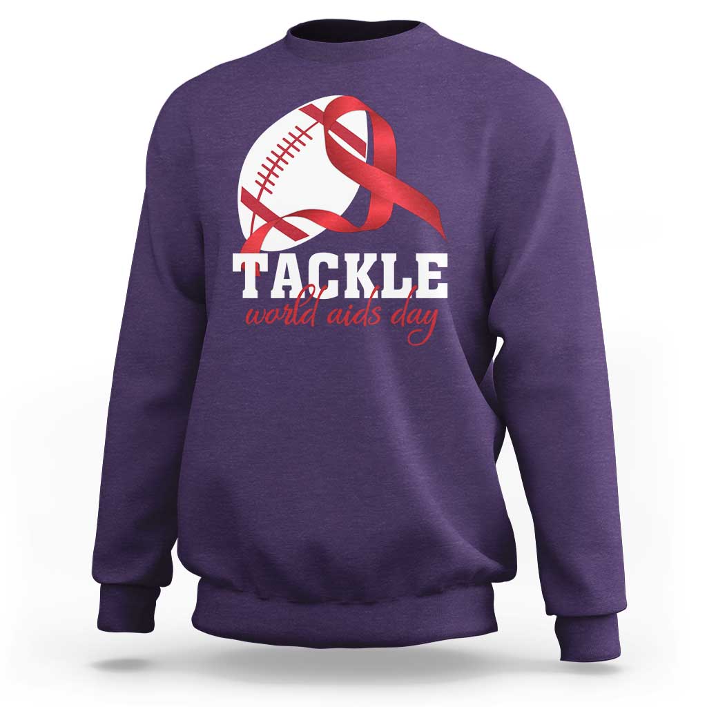Tackle World AIDS Day Sweatshirt Red Ribbon Football Awareness Gift - Wonder Print Shop