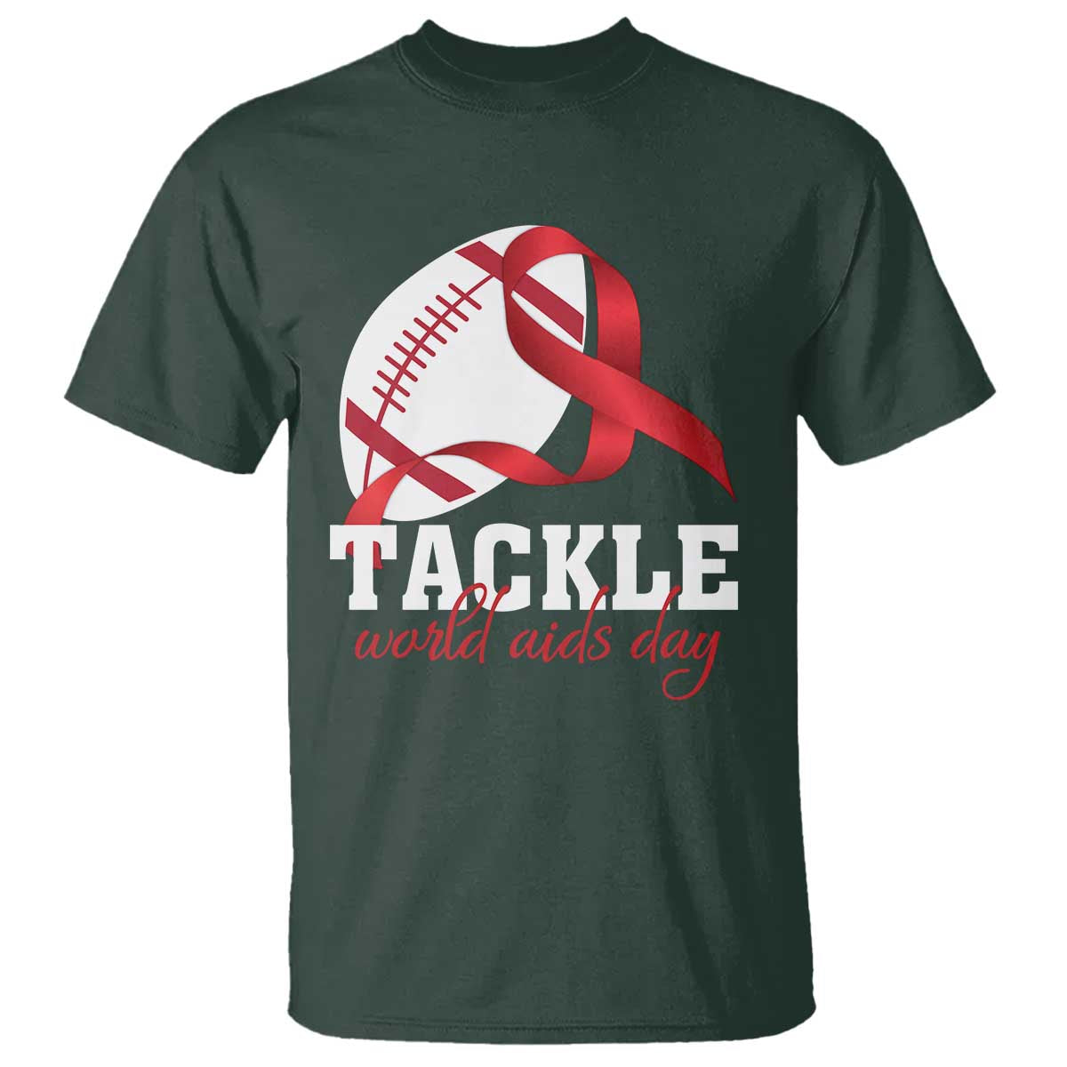 Tackle World AIDS Day T Shirt Red Ribbon Football Awareness Gift - undefined