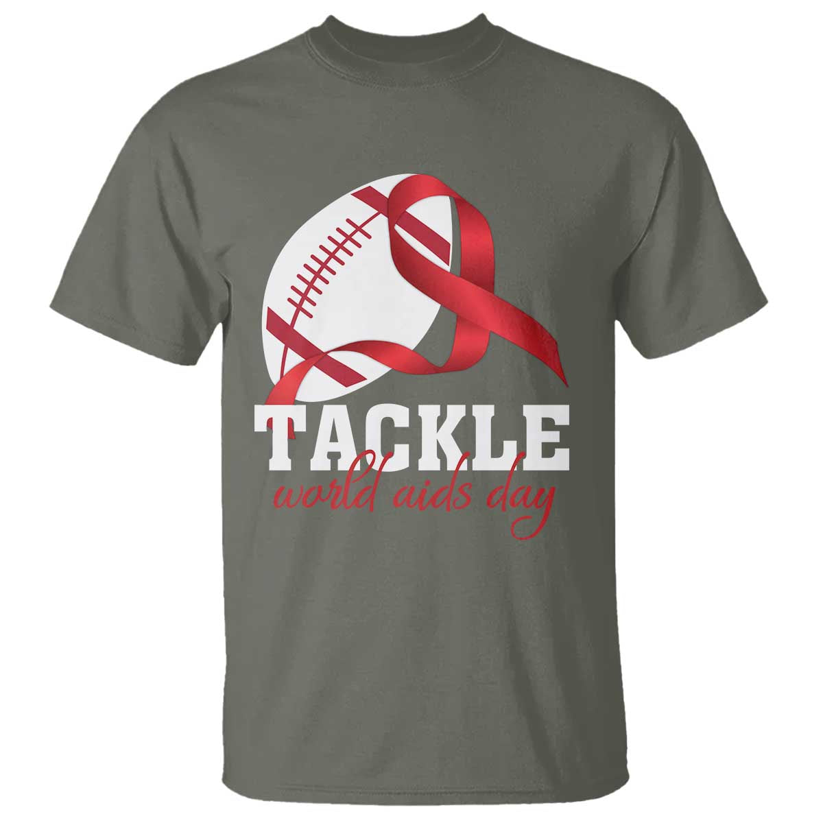 Tackle World AIDS Day T Shirt Red Ribbon Football Awareness Gift - undefined