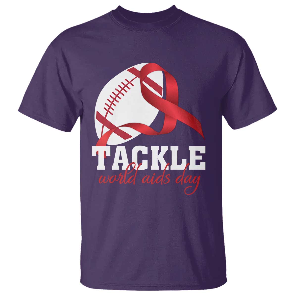 Tackle World AIDS Day T Shirt Red Ribbon Football Awareness Gift - undefined