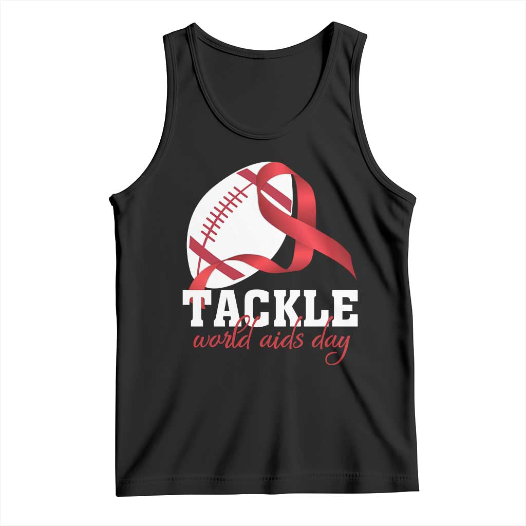 Tackle World AIDS Day Tank Top Red Ribbon Football Awareness Gift - Wonder Print Shop