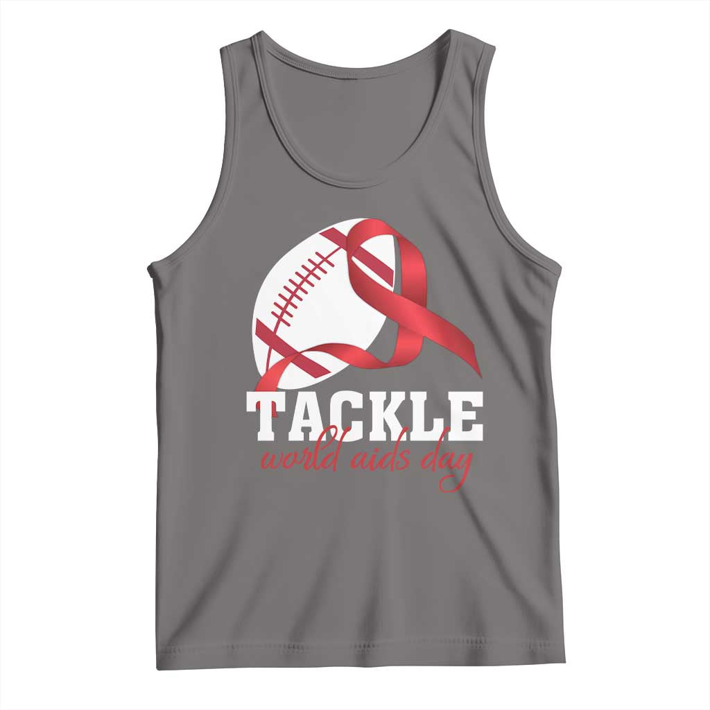 Tackle World AIDS Day Tank Top Red Ribbon Football Awareness Gift - Wonder Print Shop