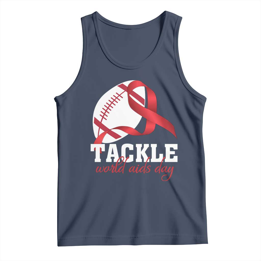 Tackle World AIDS Day Tank Top Red Ribbon Football Awareness Gift - Wonder Print Shop