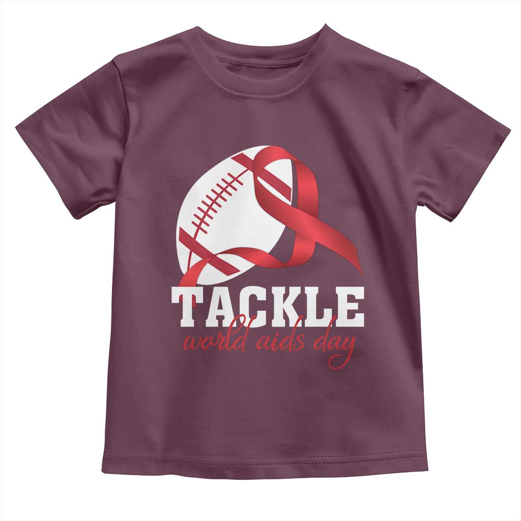 Tackle World AIDS Day Toddler T Shirt Red Ribbon Football Awareness Gift - Wonder Print Shop