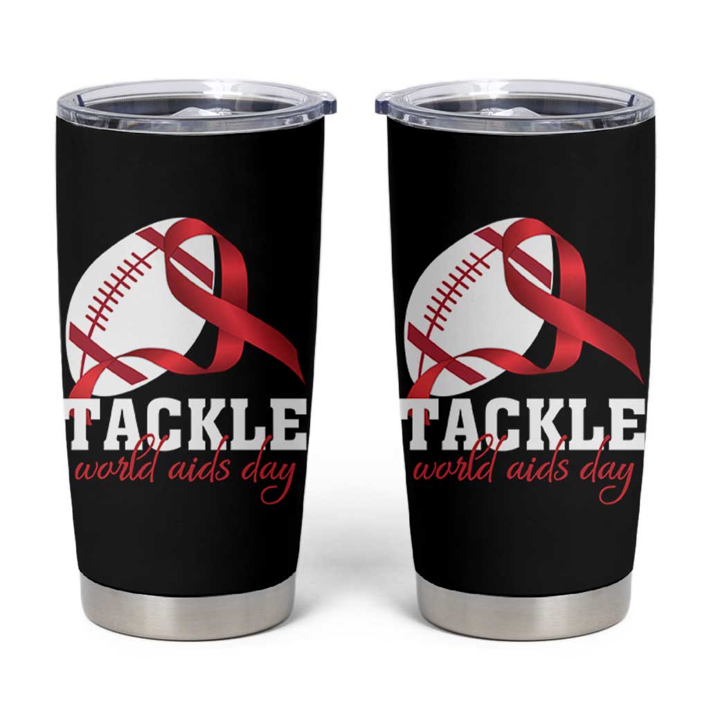Tackle World AIDS Day Tumbler Cup Red Ribbon Football Awareness Gift - Wonder Print Shop