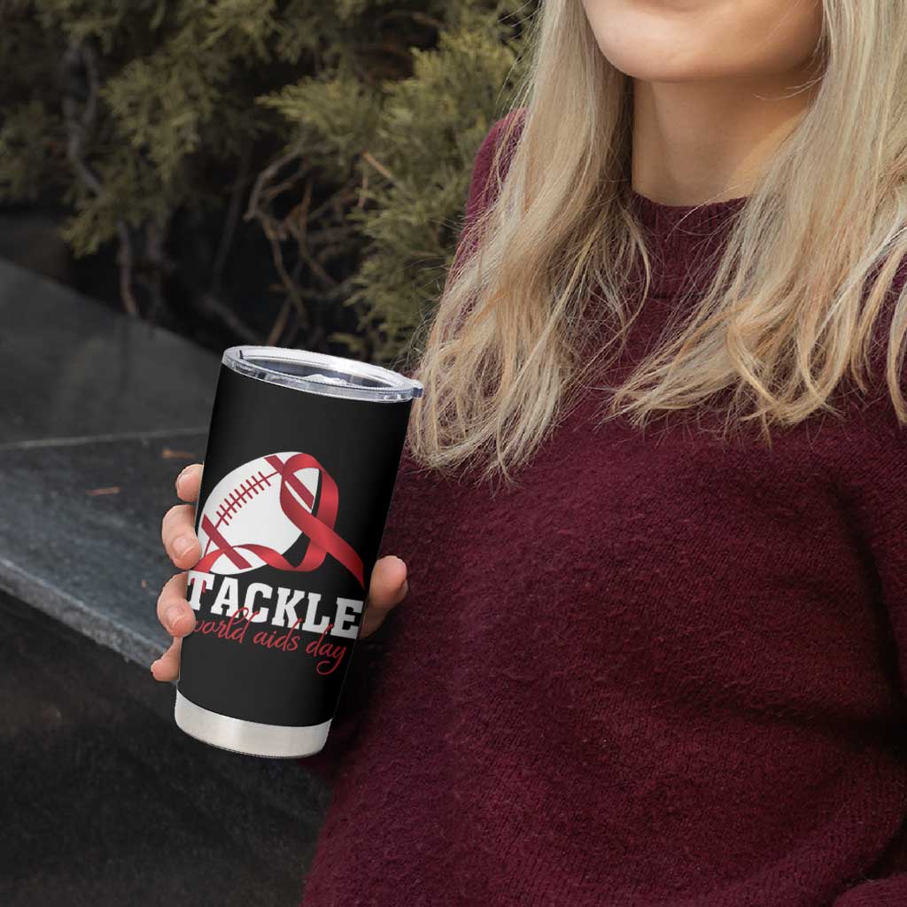 Tackle World AIDS Day Tumbler Cup Red Ribbon Football Awareness Gift - Wonder Print Shop