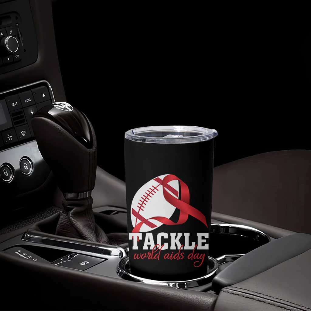 Tackle World AIDS Day Tumbler Cup Red Ribbon Football Awareness Gift - Wonder Print Shop
