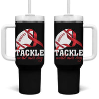 Tackle World AIDS Day Tumbler With Handle Red Ribbon Football Awareness Gift - Wonder Print Shop