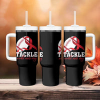 Tackle World AIDS Day Tumbler With Handle Red Ribbon Football Awareness Gift - Wonder Print Shop