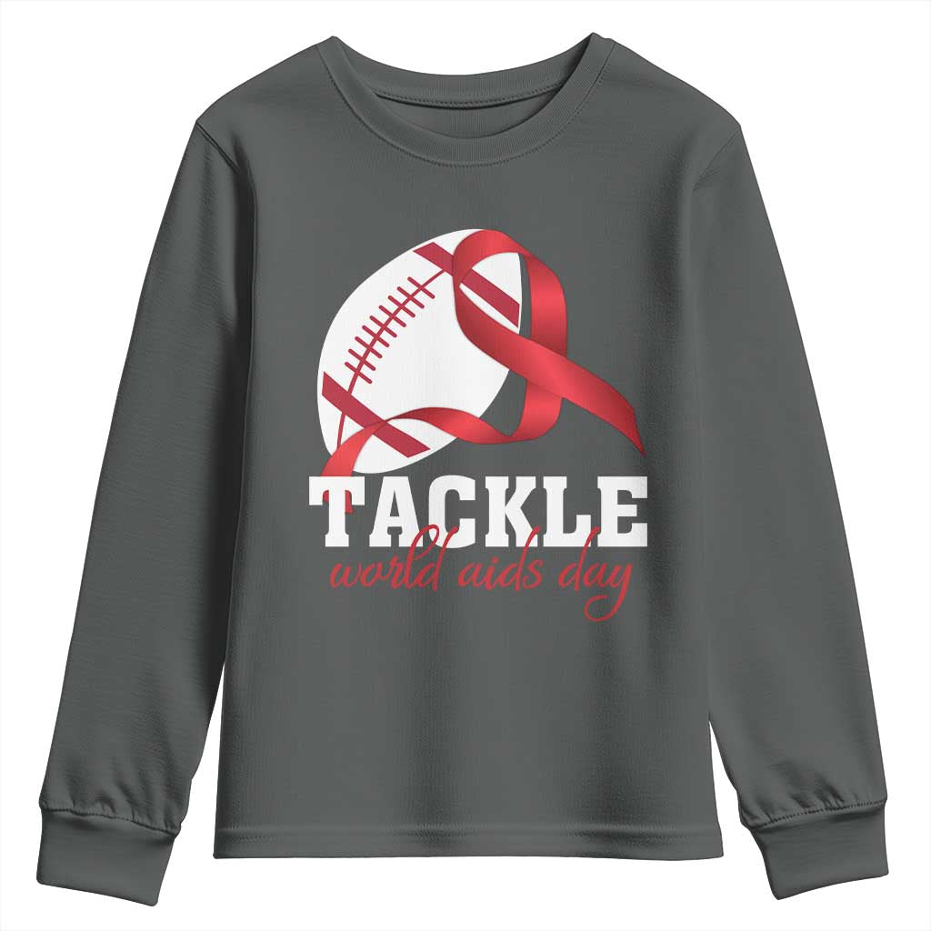 Tackle World AIDS Day Youth Sweatshirt Red Ribbon Football Awareness Gift - Wonder Print Shop