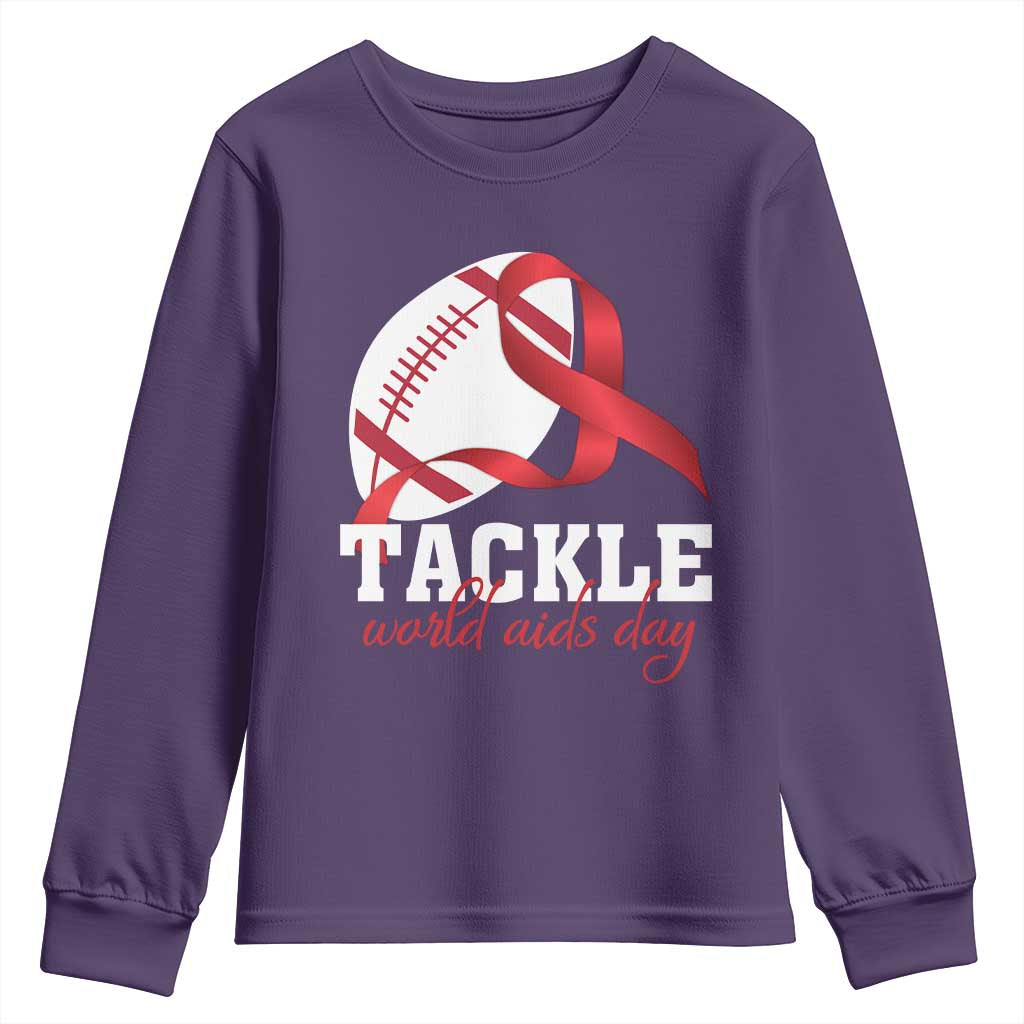 Tackle World AIDS Day Youth Sweatshirt Red Ribbon Football Awareness Gift - Wonder Print Shop