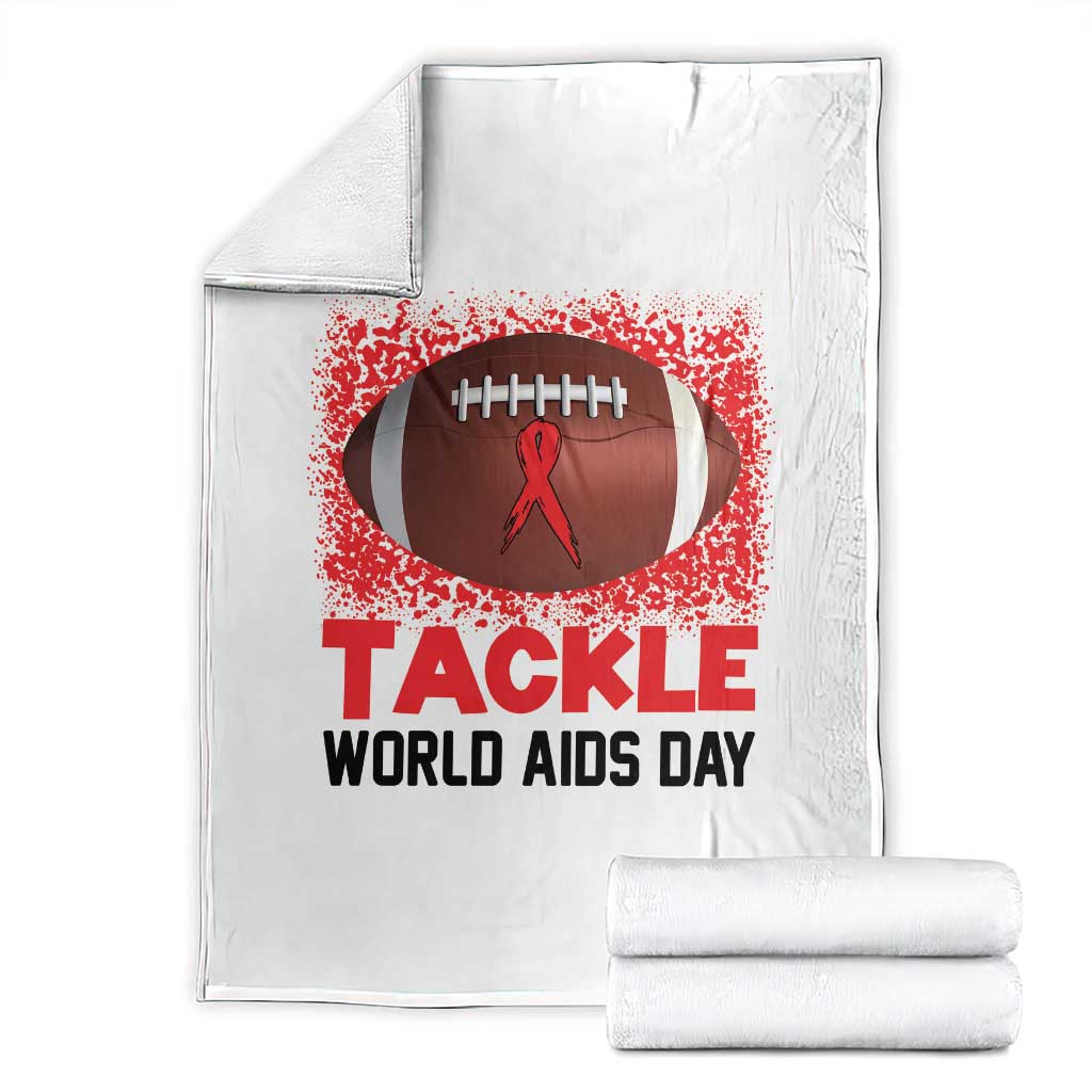 Tackle World AIDS Day Throw Blanket Football HIV Awareness Red Ribbon - Wonder Print Shop