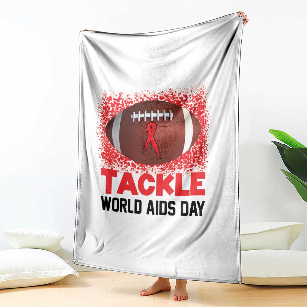 Tackle World AIDS Day Throw Blanket Football HIV Awareness Red Ribbon - Wonder Print Shop