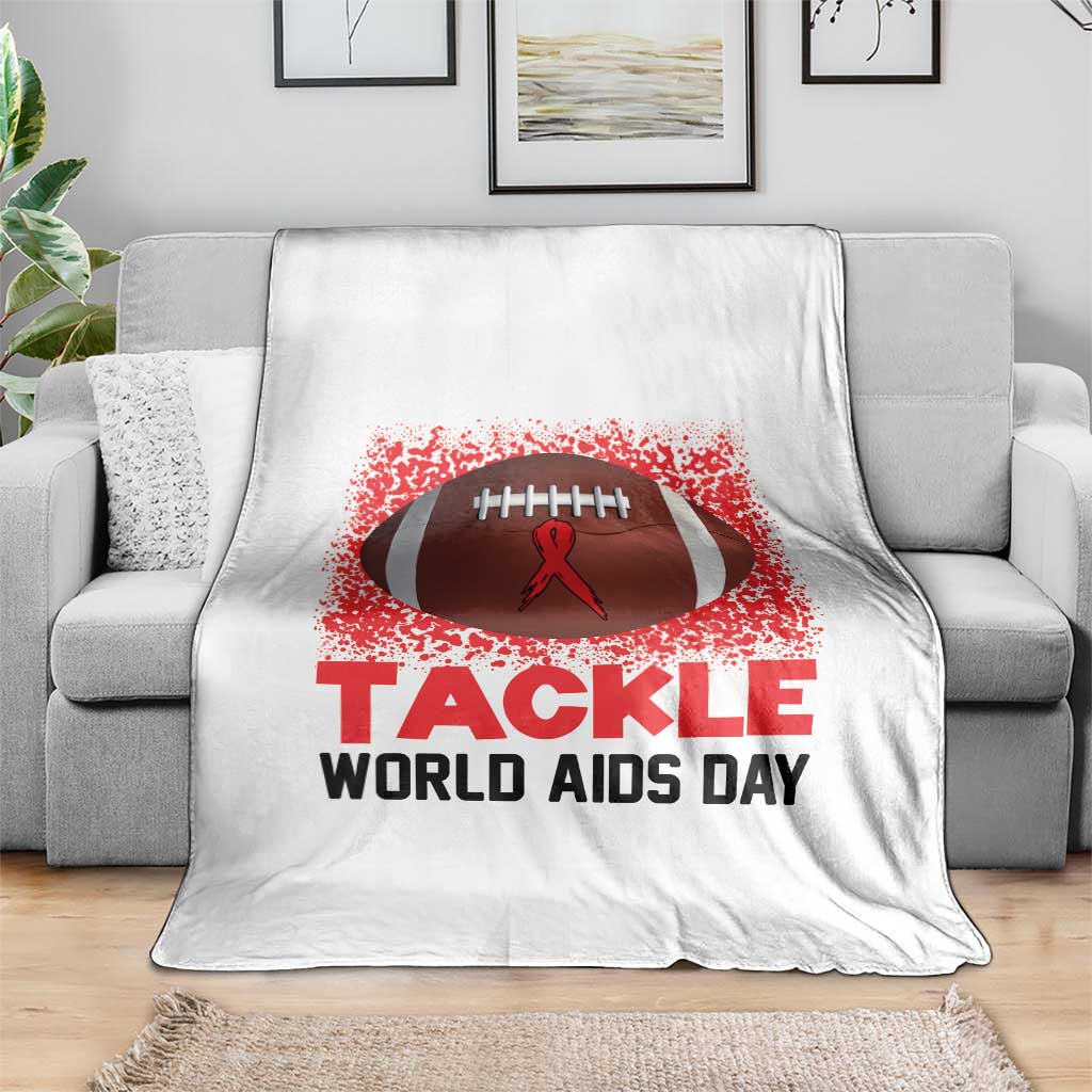 Tackle World AIDS Day Throw Blanket Football HIV Awareness Red Ribbon - Wonder Print Shop