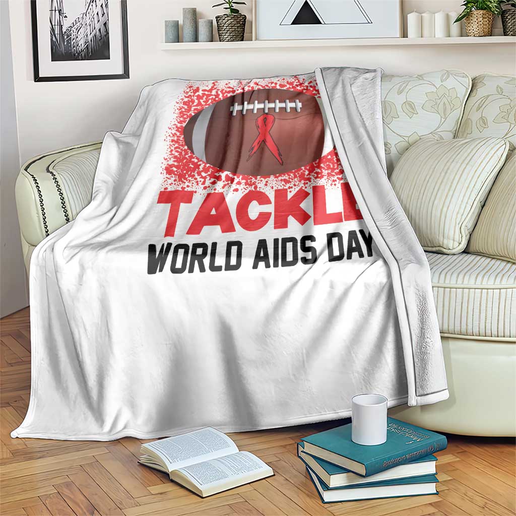 Tackle World AIDS Day Throw Blanket Football HIV Awareness Red Ribbon - Wonder Print Shop
