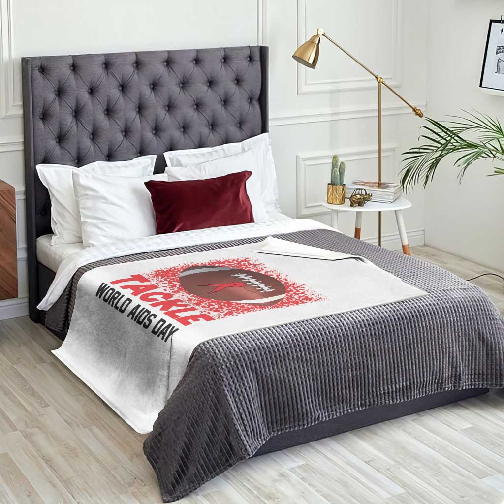 Tackle World AIDS Day Throw Blanket Football HIV Awareness Red Ribbon - Wonder Print Shop