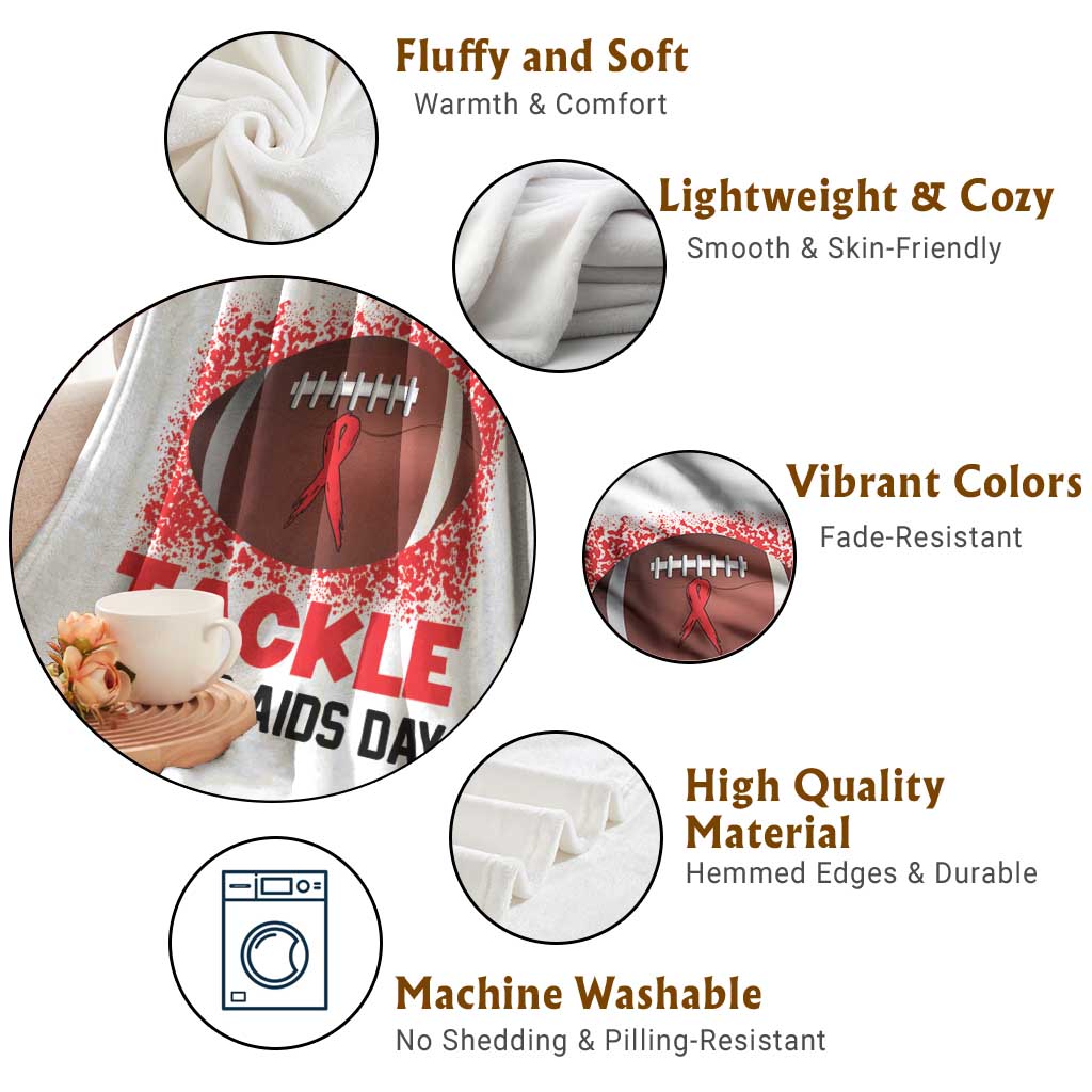 Tackle World AIDS Day Throw Blanket Football HIV Awareness Red Ribbon - Wonder Print Shop