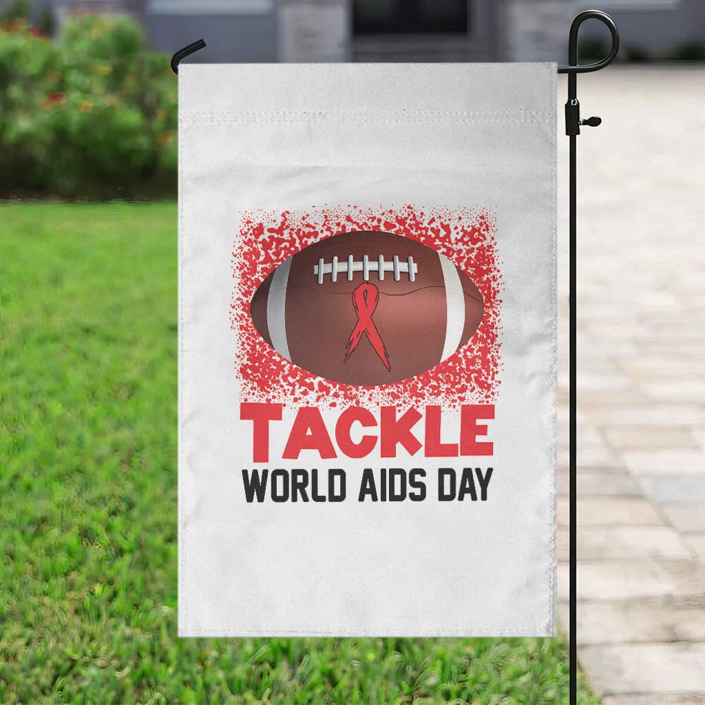 Tackle World AIDS Day Garden Flag Football HIV Awareness Red Ribbon - Wonder Print Shop
