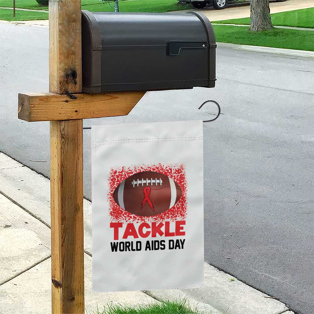 Tackle World AIDS Day Garden Flag Football HIV Awareness Red Ribbon - Wonder Print Shop