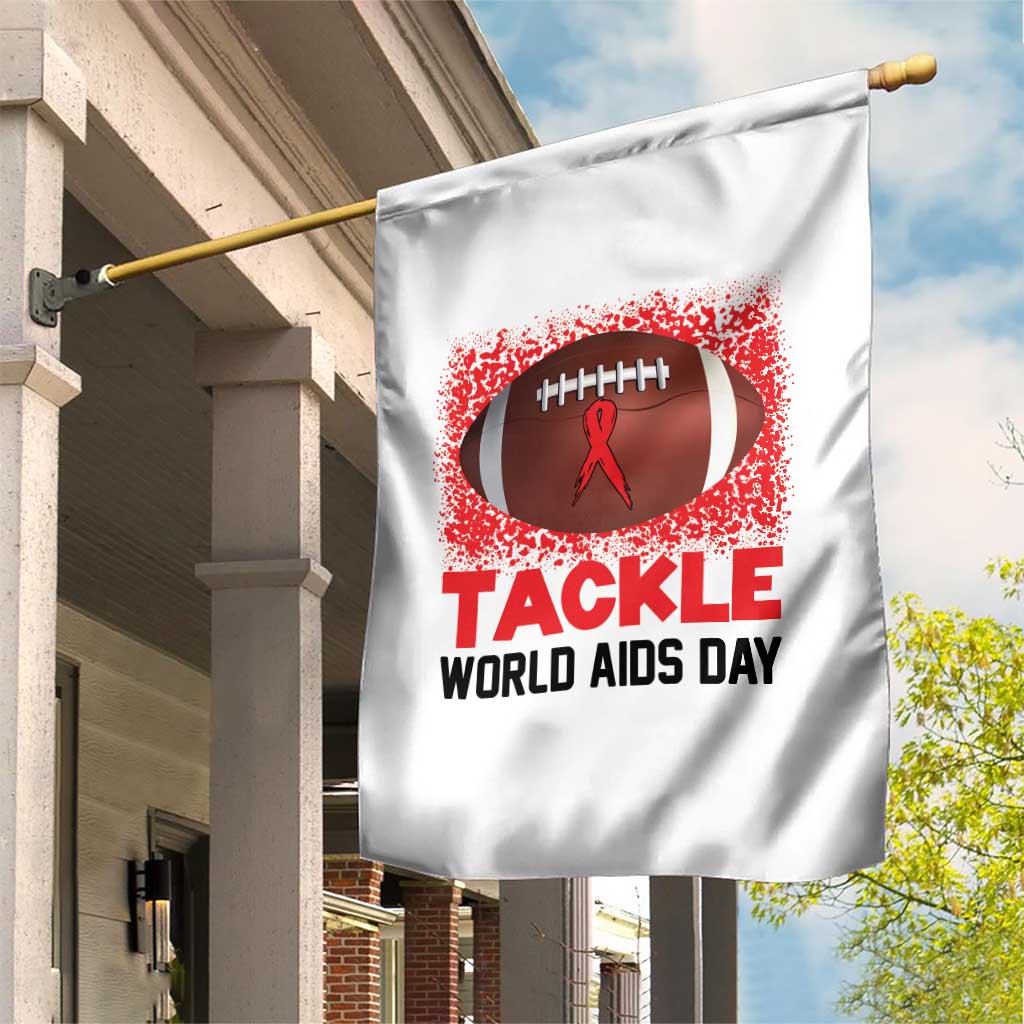 Tackle World AIDS Day Garden Flag Football HIV Awareness Red Ribbon - Wonder Print Shop