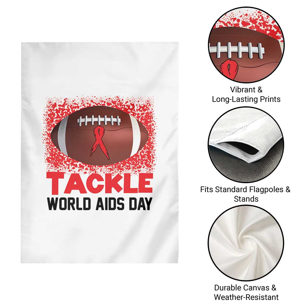Tackle World AIDS Day Garden Flag Football HIV Awareness Red Ribbon - Wonder Print Shop
