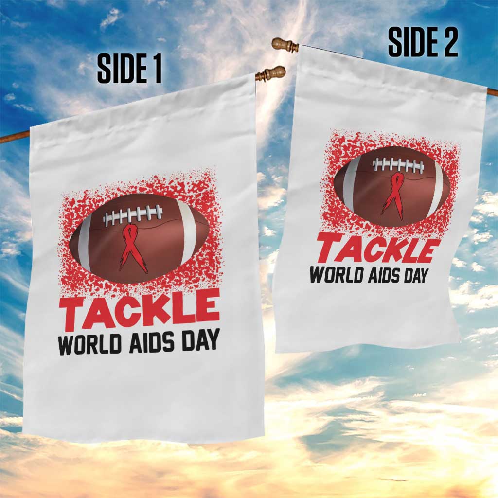 Tackle World AIDS Day Garden Flag Football HIV Awareness Red Ribbon - Wonder Print Shop
